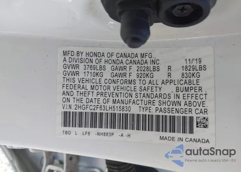 2020 Honda Civic Lx из США, поврежденный, VIN 2HGFC2F63LH515830